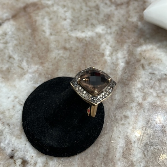 10K Yellow Gold Smoky Quartz and Champagne Diamond Ring Size 7 1/2 - Picture 5 of 8